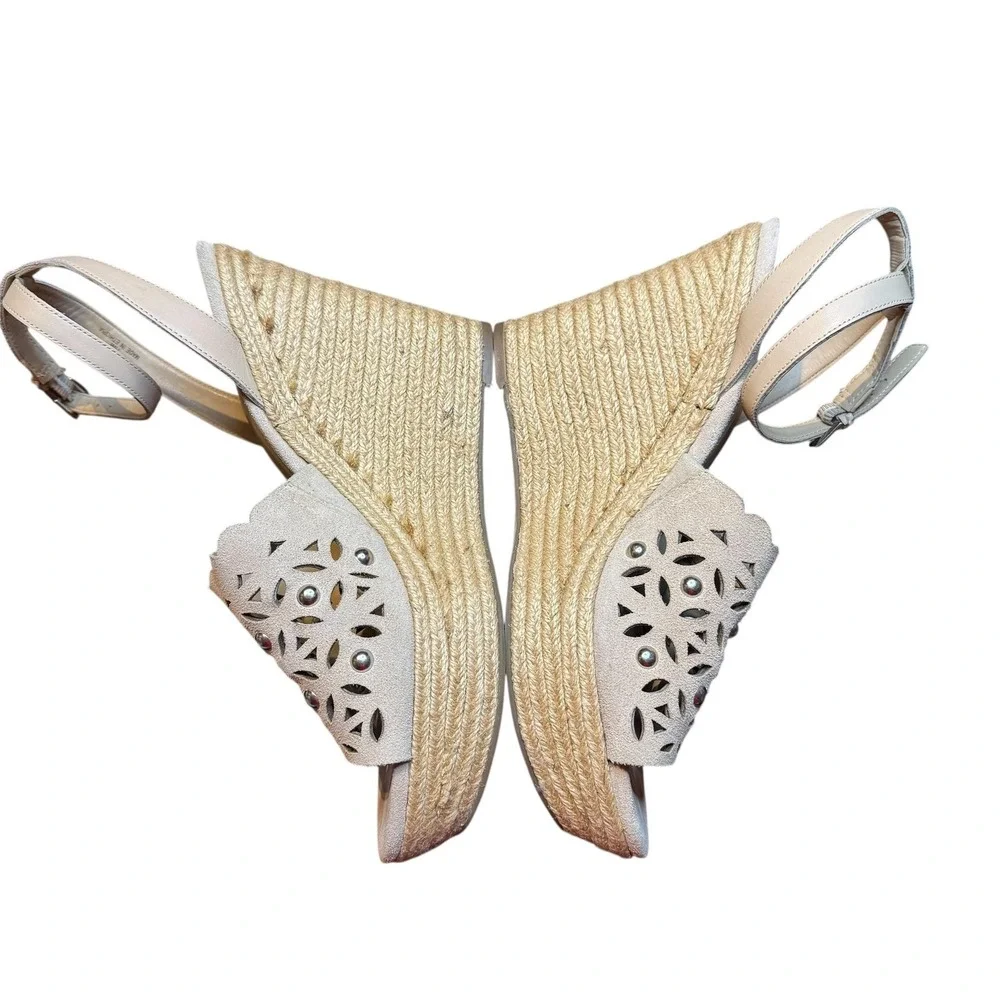 Marc Fisher‎ Shoes Womens Size 11M Beige Suede Studded Wedge Sandals Espadrille